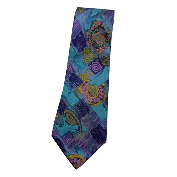 CARNAVAL DE VENISE Men's 100% Silk Necktie LUXURY Tie Blue Purple Art W:4" EUC - Picture 1 of 4